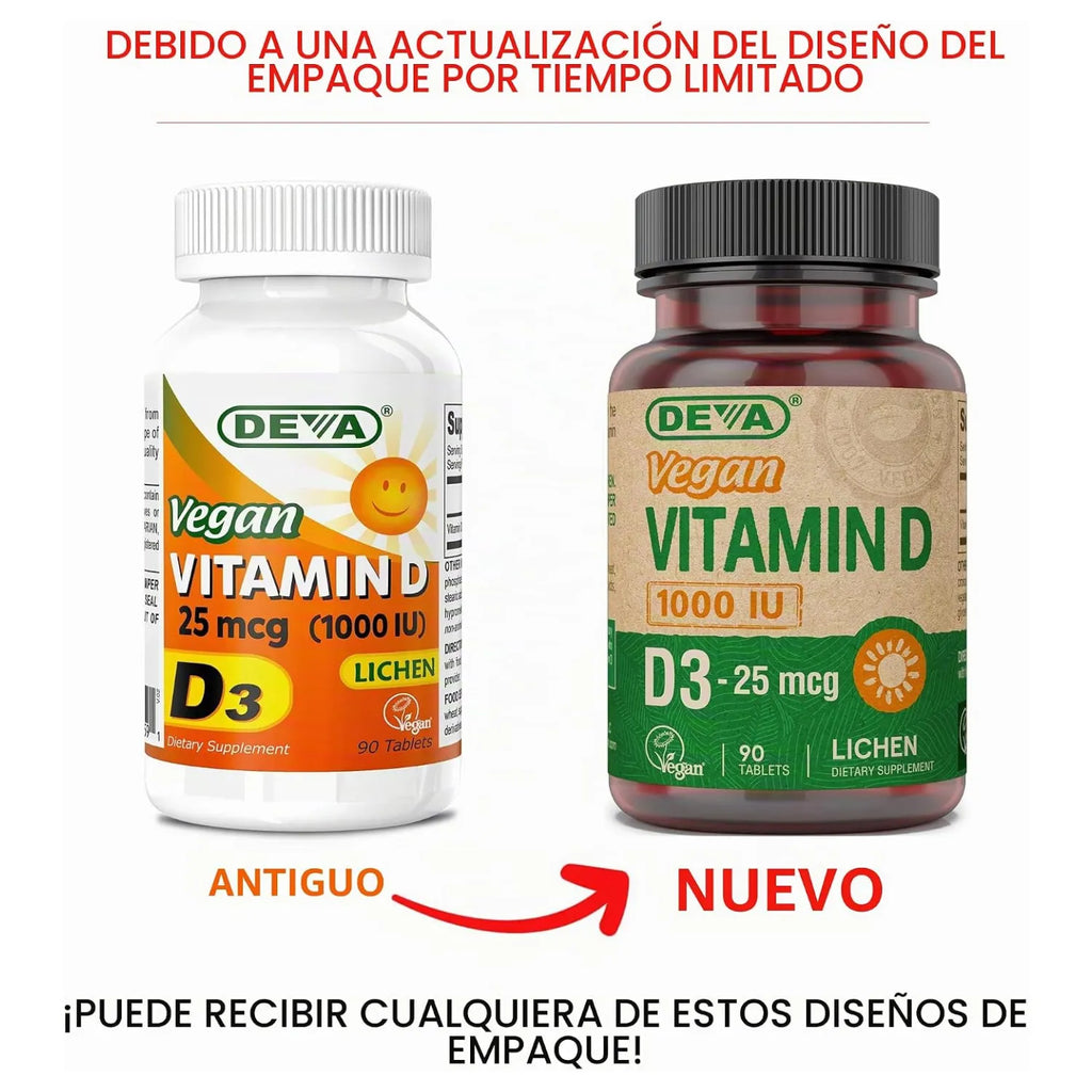 Deva Vitamina D3 Vegana 25 mcg (1000 UI), 90 Tabletas