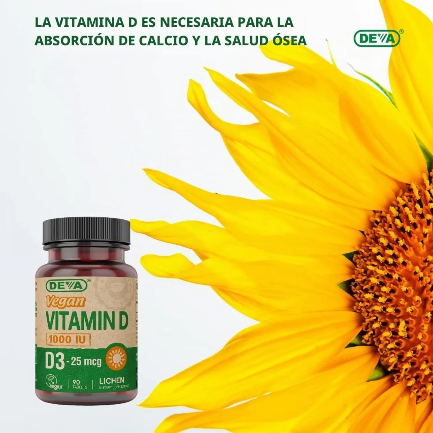 Deva Vitamina D3 Vegana 25 mcg (1000 UI), 90 Tabletas
