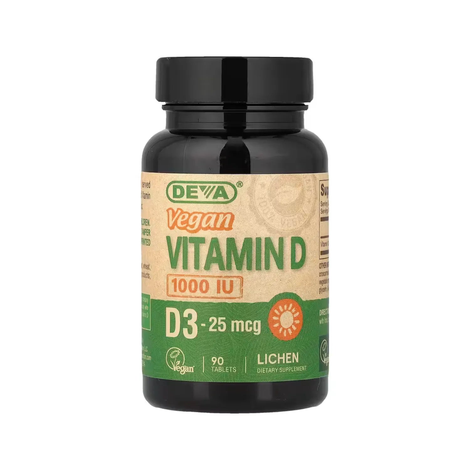 Deva Vitamina D3 Vegana 25 mcg (1000 UI), 90 Tabletas