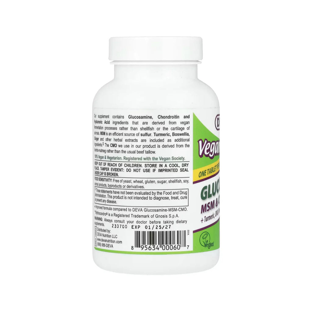 Deva Nutrition Vegan Glucosamina-Condroitina MSM 90 Tabletas