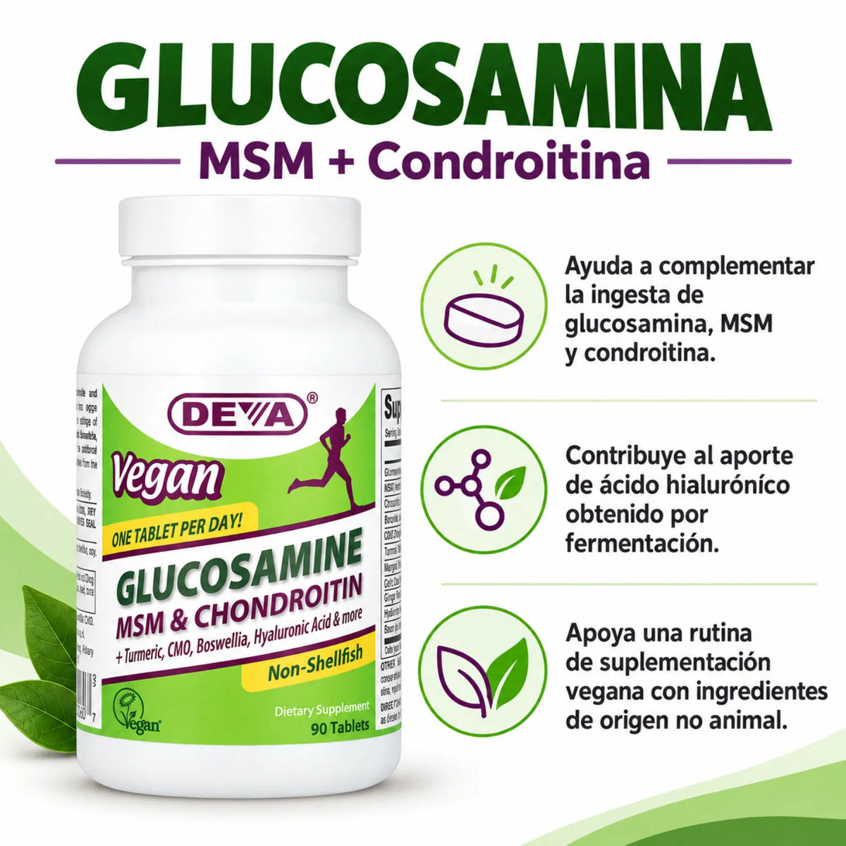 Deva Nutrition Vegan Glucosamina-Condroitina MSM 90 Tabletas