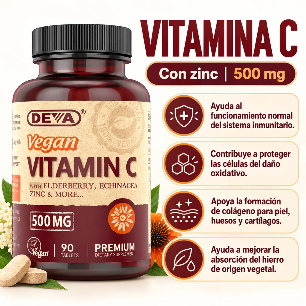 Deva Nutrition Vegan Vitamin C - 500 MG 90 Tabletas