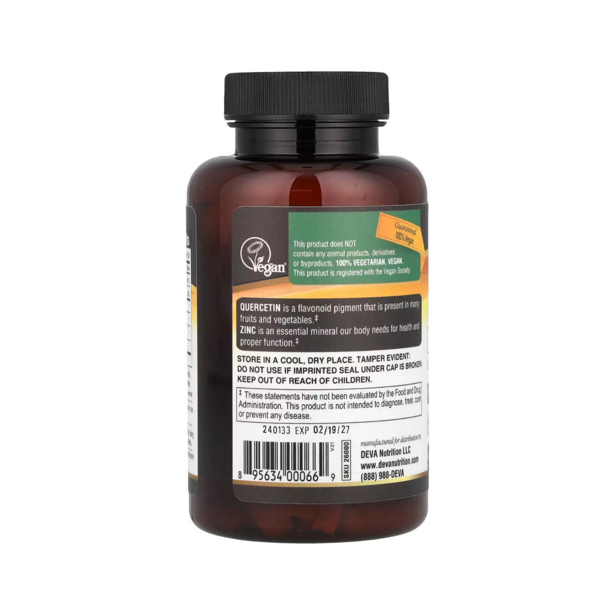 Deva Nutrition Vegan Quercetina 500 mg + Zinc 25mg 90 Tabletas