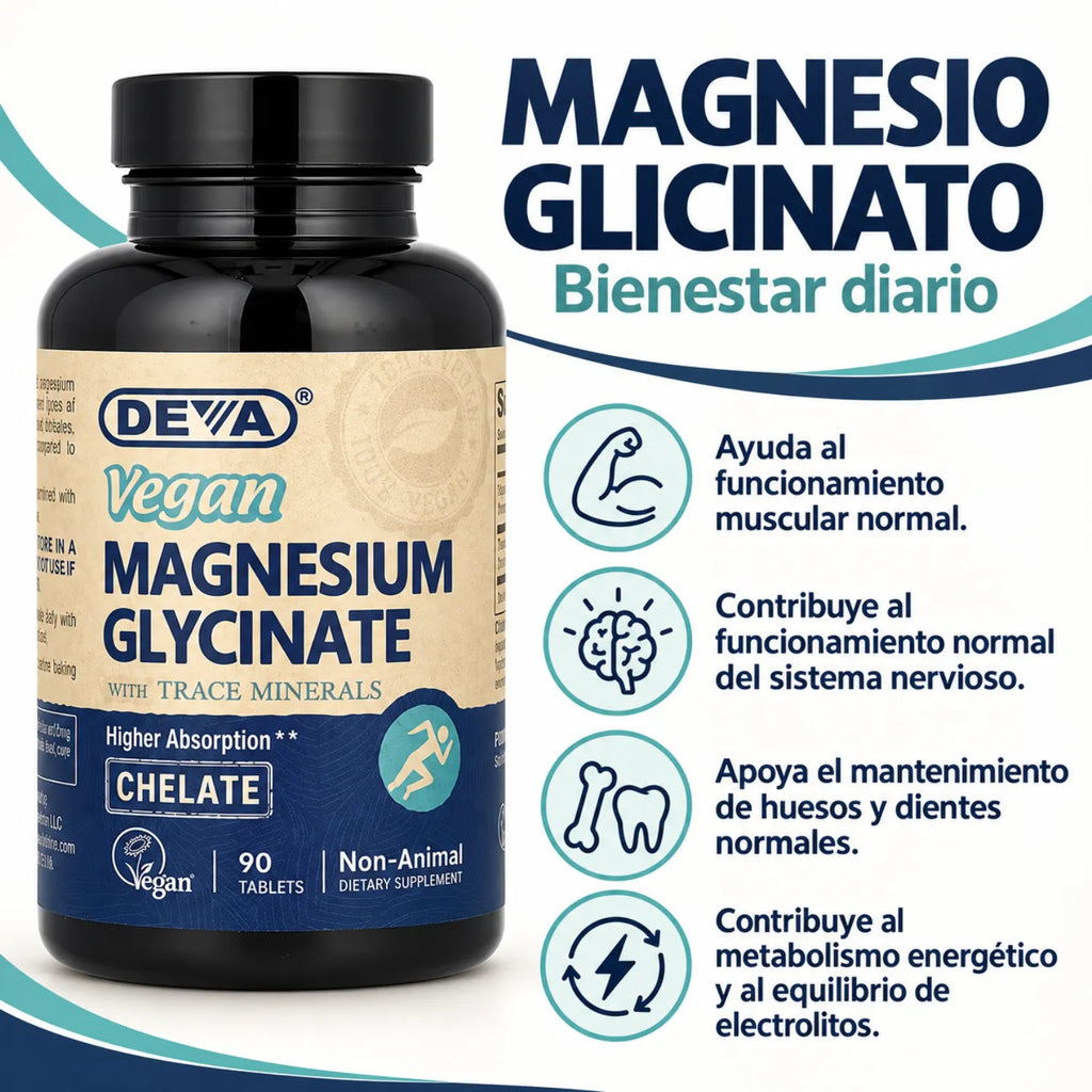 Deva Nutrition Vegan Magnesium Glycinate C/ Trace Minerals 90 Tabletas