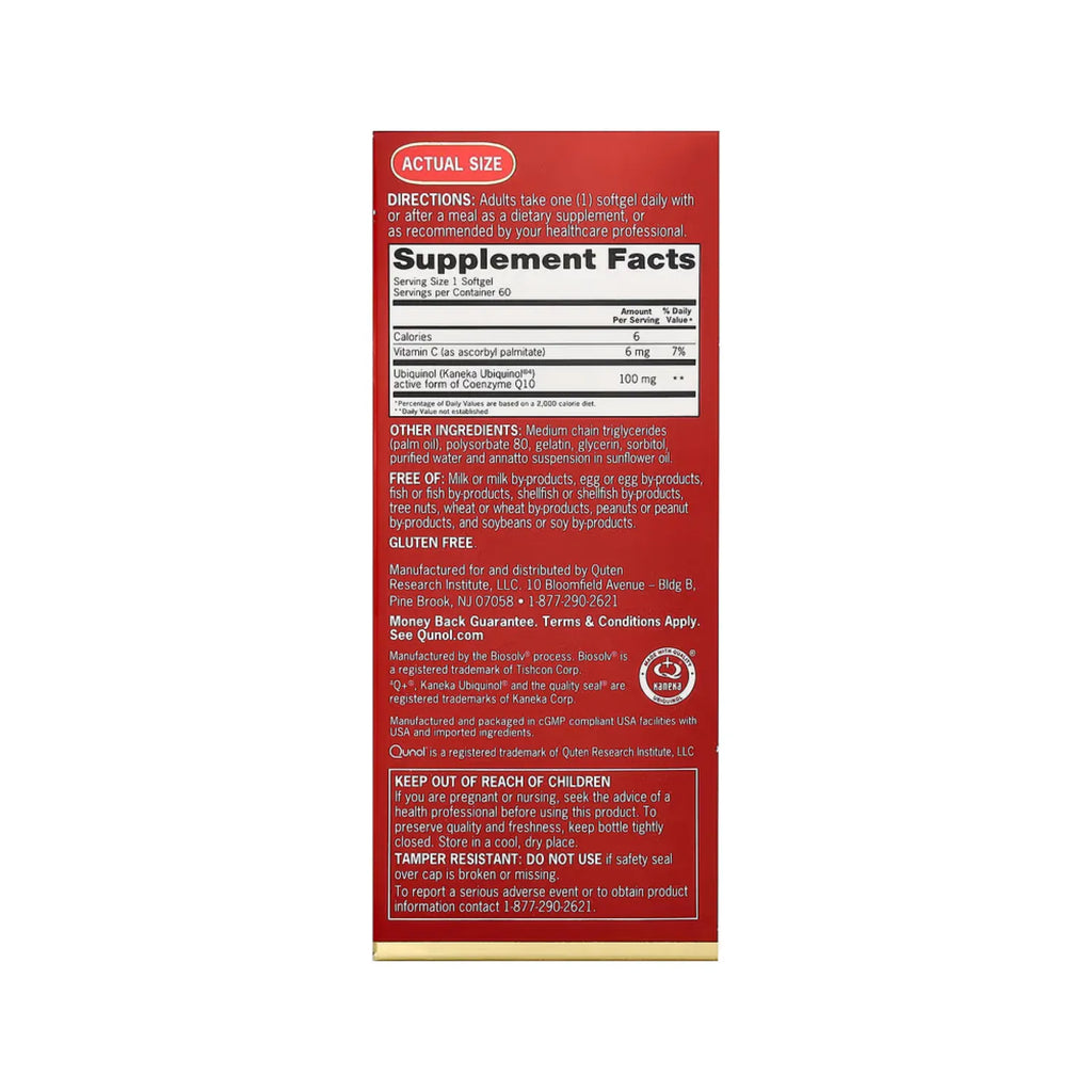 Qunol Ubiquinol Mega CoQ10 100 mg 60 Cápsulas Blandas