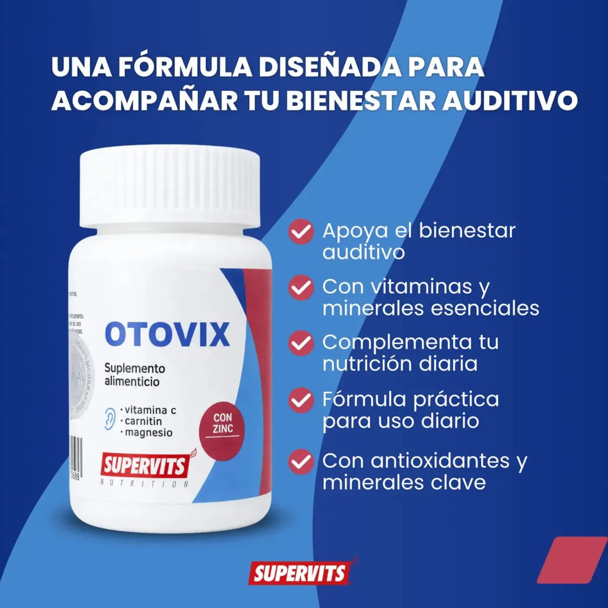 Supervit Suplemento Otovix ayuda al Sistema Auditivo,carnitina 20 Capsulas