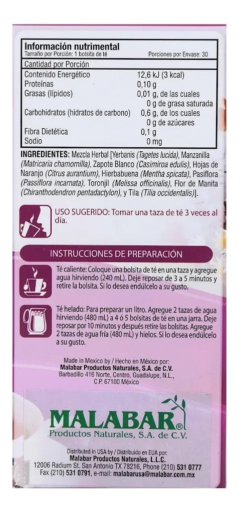GREENSIDE MALABAR | Té Herbal de 9 Azahares | Caja con 30 Bolsitas de 1 g | Infusión Natural para Relajación y Descanso