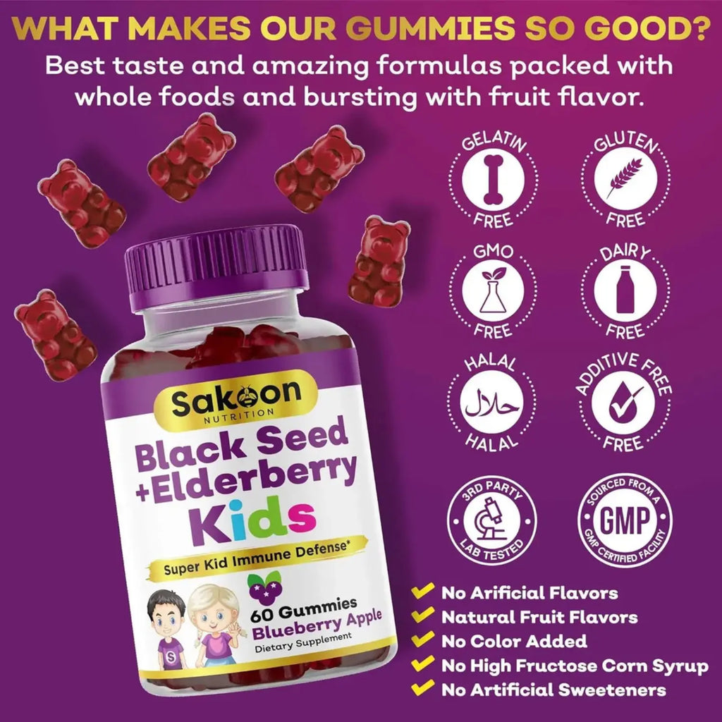 Sakoon kids aceite de saúco y semillas negras 60 gomitas sfn