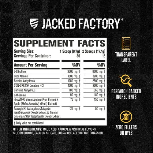 Jacked Factory NitroSurge Build | 30 Porciones | Sabor Arctic White | Fuerza, Energía y Rendimiento Muscular | Pre Entrenamiento | Suplemento Alimenticio