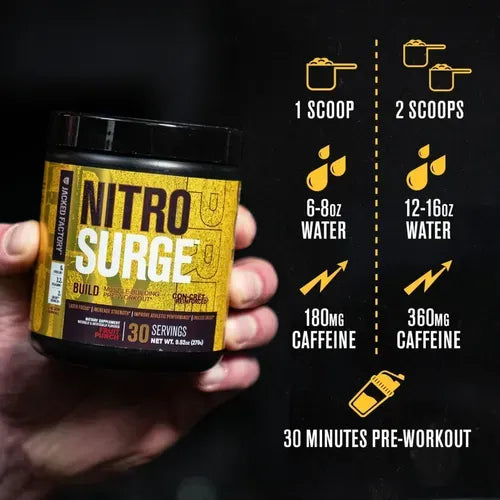 Jacked Factory NitroSurge Build | 30 Porciones | Sabor Arctic White | Fuerza, Energía y Rendimiento Muscular | Pre Entrenamiento | Suplemento Alimenticio