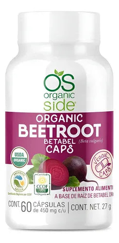 Organic Side Beetroot Orgánico | Betabel 450 mg | 60 Cápsulas Vegetales | Antioxidantes Naturales | Suplemento Alimenticio