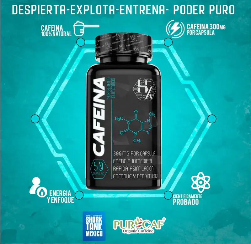 HOLIX LAB - CAFEÍNA ANHIDRA - FRASCO CON 50 CAPSULAS. ENFOQUE Y RENDIMIENTO