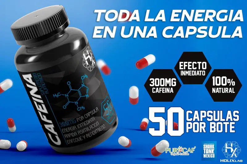 HOLIX LAB - CAFEÍNA ANHIDRA - FRASCO CON 50 CAPSULAS. ENFOQUE Y RENDIMIENTO