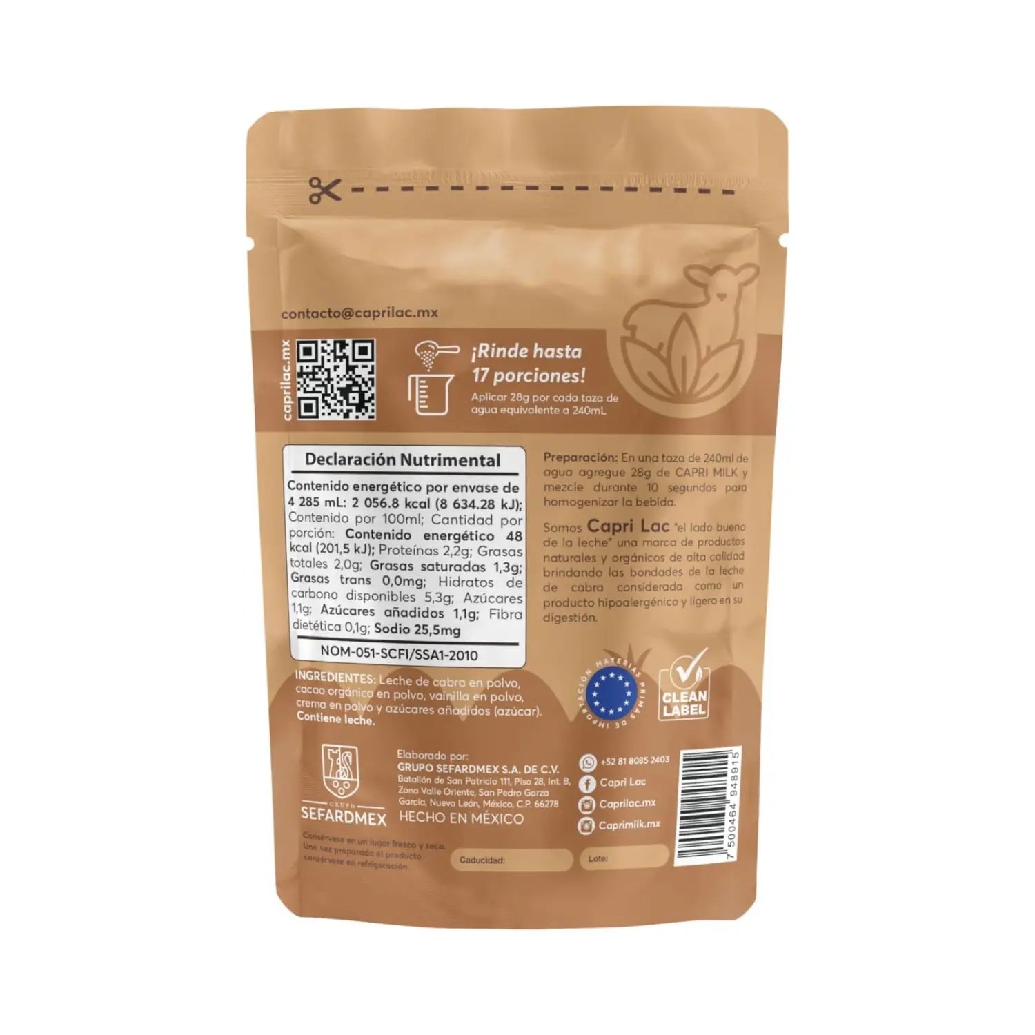Capri Lac Capri Milk Leche de Cabra En Polvo 500 grs sfn CACAO