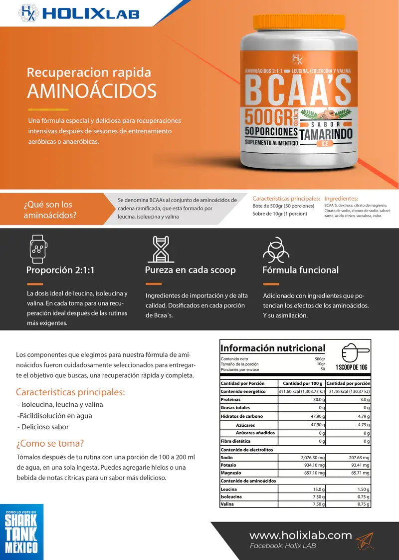 Holix Lab Aminoacidos Bcaas 500gr 50 Porciones