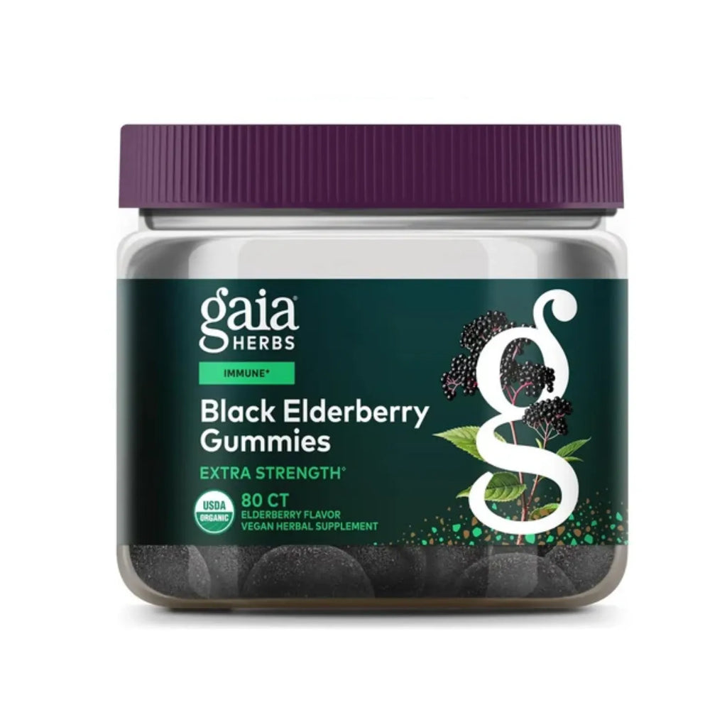 GAIA HERBS | Black Elderberry Extra Strength Saúco Negro Orgánico | 80 Gomitas Veganas | 40 Porciones | Apoyo Inmunológico y Antioxidante