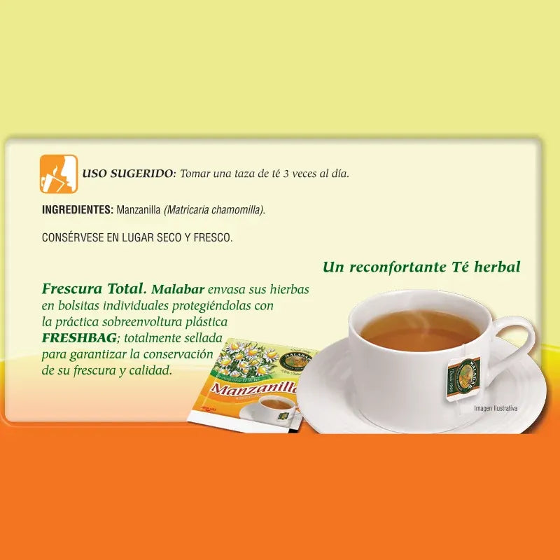GREENSIDE MALABAR | Té de Manzanilla Natural | Caja con 50 Bolsitas de 1 g | Infusión Herbal para el Bienestar Digestivo y la Relajación