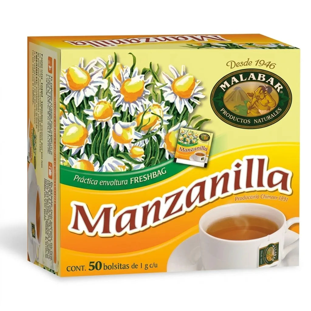 GREENSIDE MALABAR | Té de Manzanilla Natural | Caja con 50 Bolsitas de 1 g | Infusión Herbal para el Bienestar Digestivo y la Relajación