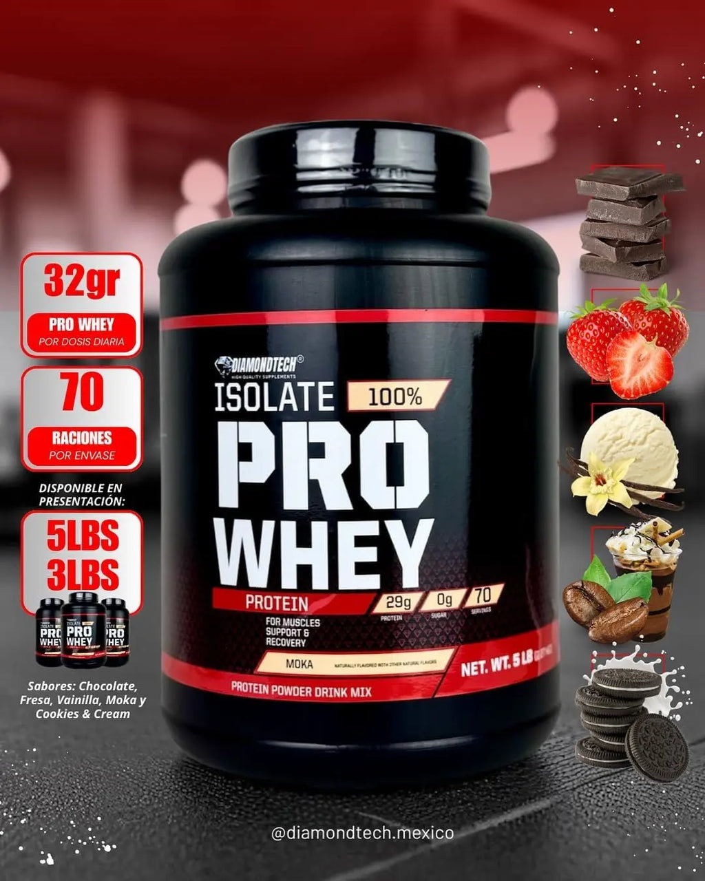 DiamondTech Proteína isolate pro whey 5lbs FRESA
