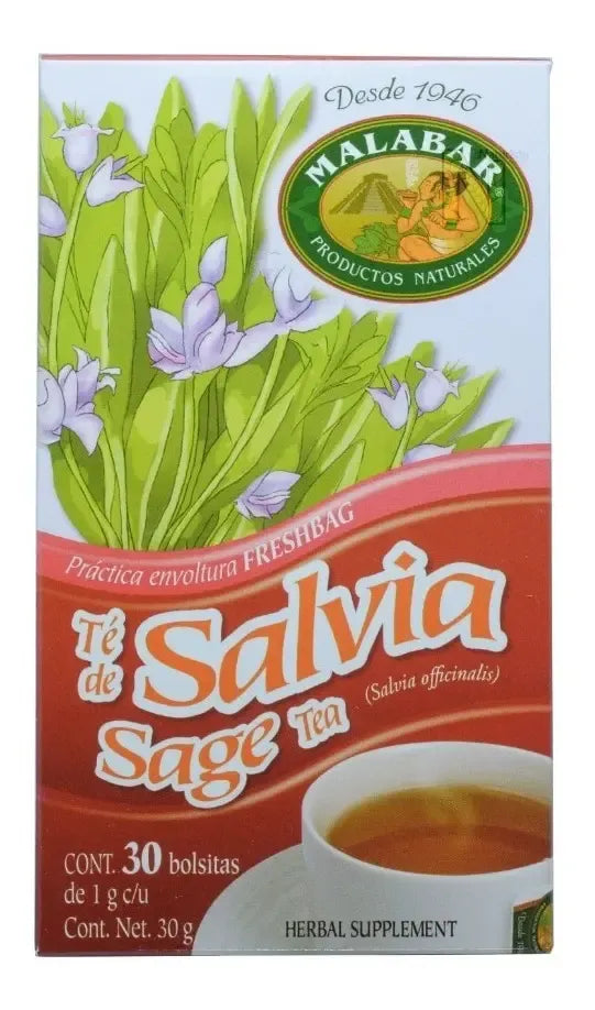 GREENSIDE MALABAR | Té de Salvia Natural | Caja con 30 Bolsitas de 1 g | Infusión Herbal para el Bienestar Digestivo y Antioxidante