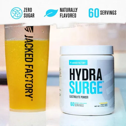 Jacked Factory HydraSurge | 60 Porciones | Sabor Lemonade | Hidratación y Electrolitos | Rendimiento y Recuperación Muscular | Suplemento Alimenticio