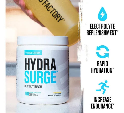 Jacked Factory HydraSurge | 60 Porciones | Sabor Lemonade | Hidratación y Electrolitos | Rendimiento y Recuperación Muscular | Suplemento Alimenticio