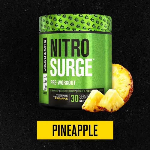Jacked Factory NitroSurge | 30 Porciones | Sabor Pineapple | Energía, Fuerza y Concentración | Pre Entrenamiento | Suplemento Alimenticio