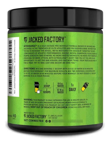 Jacked Factory NitroSurge | 30 Porciones | Sabor Pineapple | Energía, Fuerza y Concentración | Pre Entrenamiento | Suplemento Alimenticio