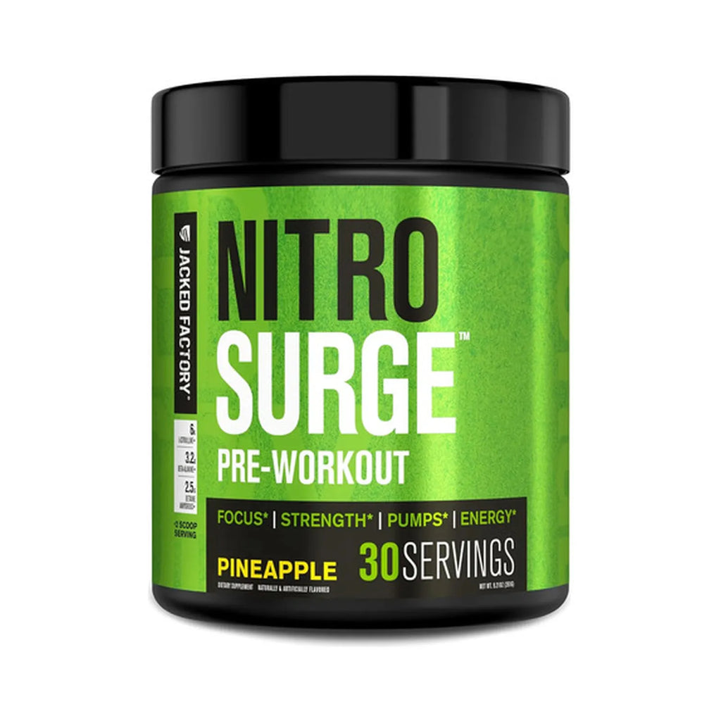 Jacked Factory NitroSurge | 30 Porciones | Sabor Pineapple | Energía, Fuerza y Concentración | Pre Entrenamiento | Suplemento Alimenticio