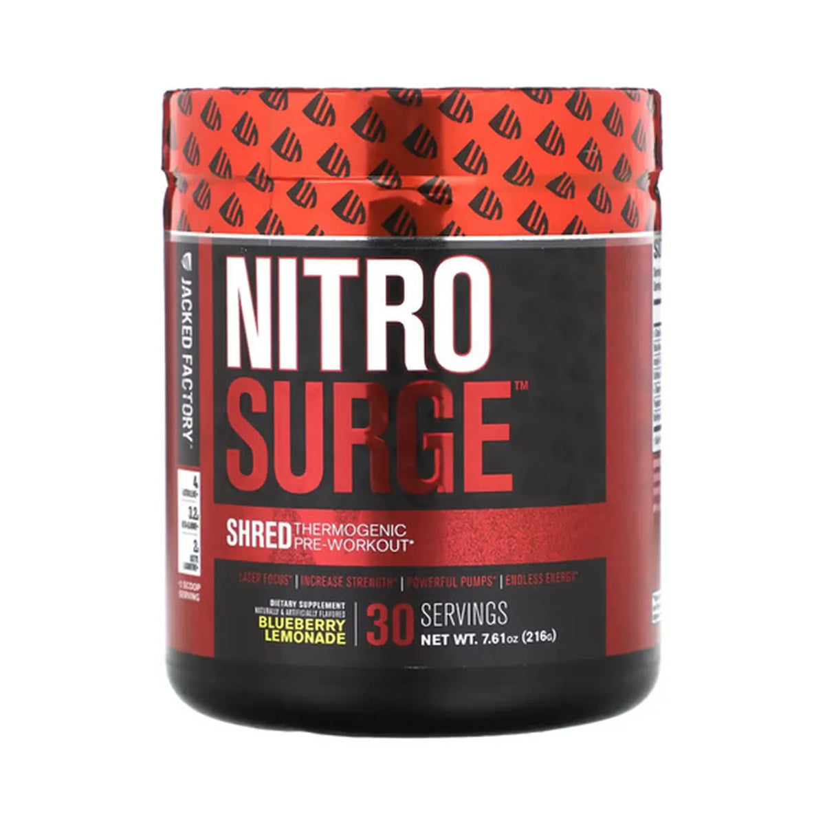 Jacked Factory NitroSurge Shred | 30 Porciones | Sabor Blueberry Lemonade | Energía y Rendimiento Deportivo | Pre Entrenamiento Termogénico | Suplemento Alimenticio