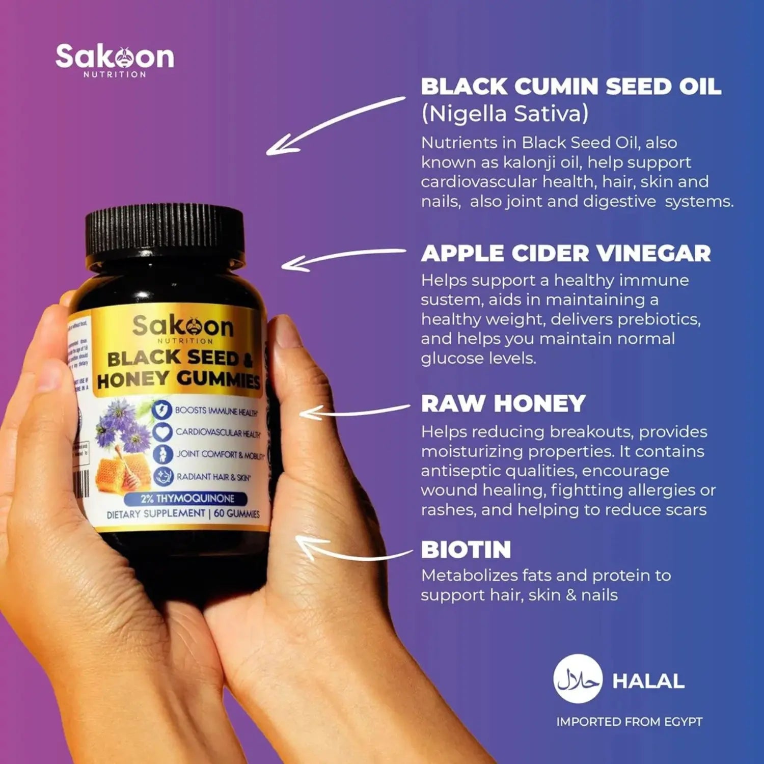 Sakoon aceite de semilla negra y miel 60 gomitas sfn