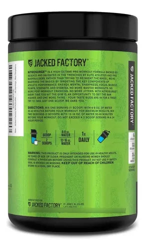 Jacked Factory NitroSurge | 60 Porciones | Sabor Blue Raspberry | Energía, Fuerza y Concentración | Pre Entrenamiento | Suplemento Alimenticio