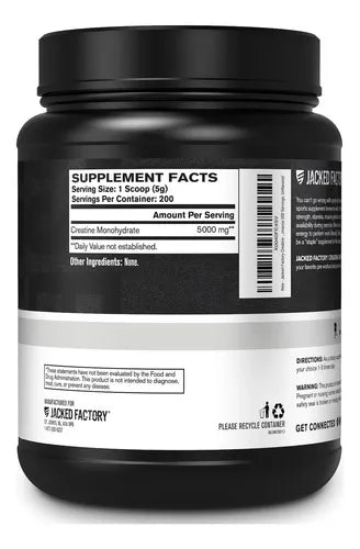 Jacked Factory Creatina Monohidratada | 1000 g | Fuerza y Rendimiento Muscular | Recuperación y Potencia Física | Suplemento Alimenticio
