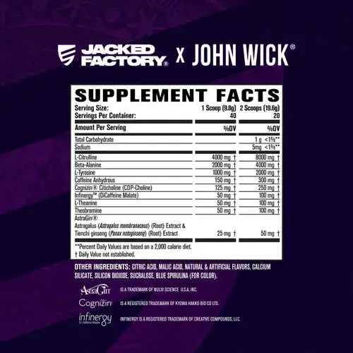 Jacked Factory Wick Mode | 40 Porciones | Baba Yaga Blue Raz | Energía, Fuerza y Concentración | Pre Entrenamiento | Suplemento Alimenticio