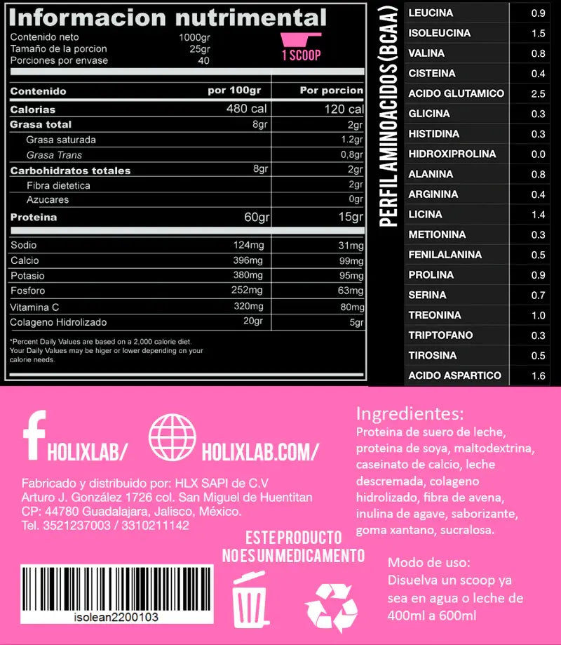 HOLIX LAB WHEY PROTEIN HERAGEN PROTEINA + COLAGENO 500GR VAINILLA