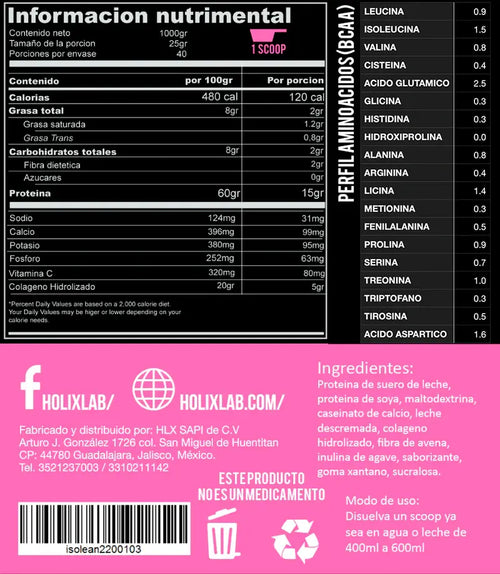 HOLIX LAB WHEY PROTEIN HERAGEN PROTEINA + COLAGENO 500GR VAINILLA