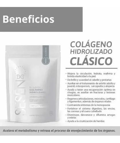 Sesen Colágeno Hidrolizado Clásico | 500 g | Sin Sabor | Cuidado de la Piel y Articulaciones | Bienestar General | Suplemento Alimenticio